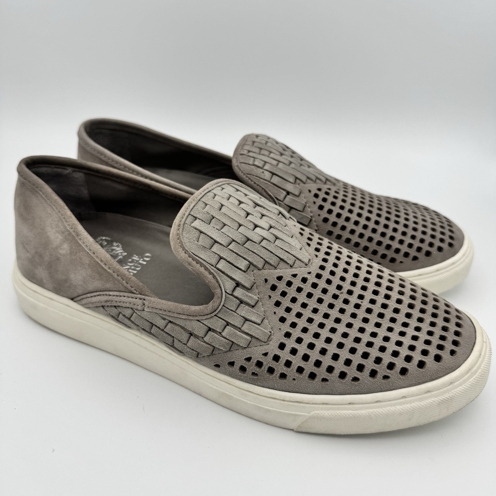 Vince Camuto Women Bristie  Slip On‎ Gray Suede Mesh&Lattice Flat Shoes SZ 8.5
